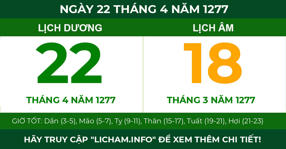lịch âm ngày 22 tháng 4 năm 1277