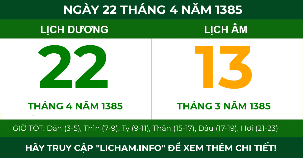 lịch âm ngày 22 tháng 4 năm 1385