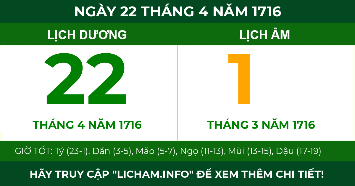 lịch âm ngày 22 tháng 4 năm 1716