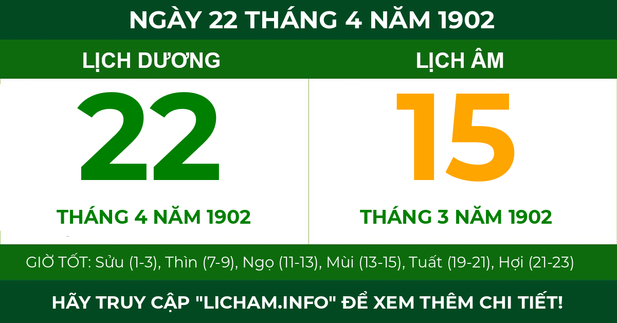lịch âm ngày 22 tháng 4 năm 1902