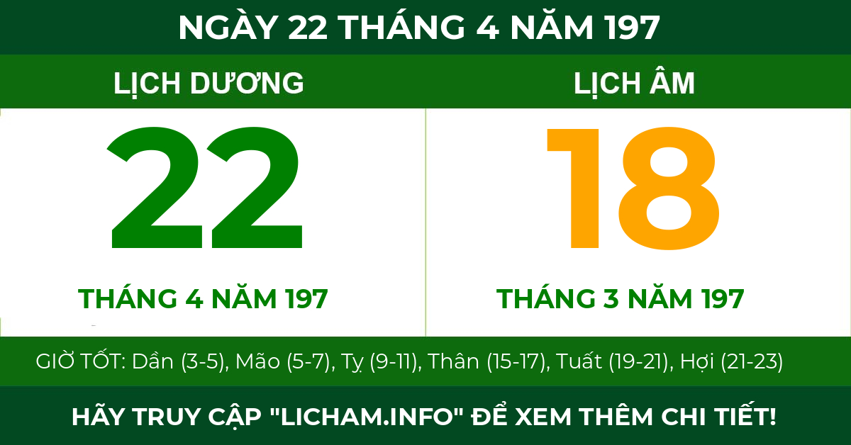 lịch âm ngày 22 tháng 4 năm 197