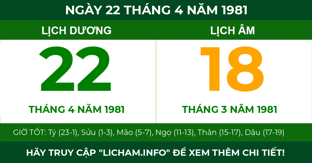 lịch âm ngày 22 tháng 4 năm 1981