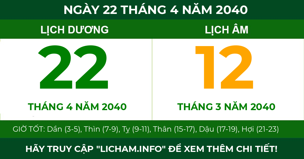 lịch âm ngày 22 tháng 4 năm 2040