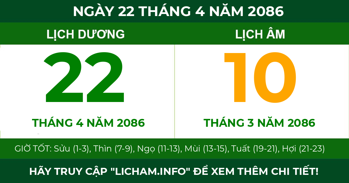 lịch âm ngày 22 tháng 4 năm 2086