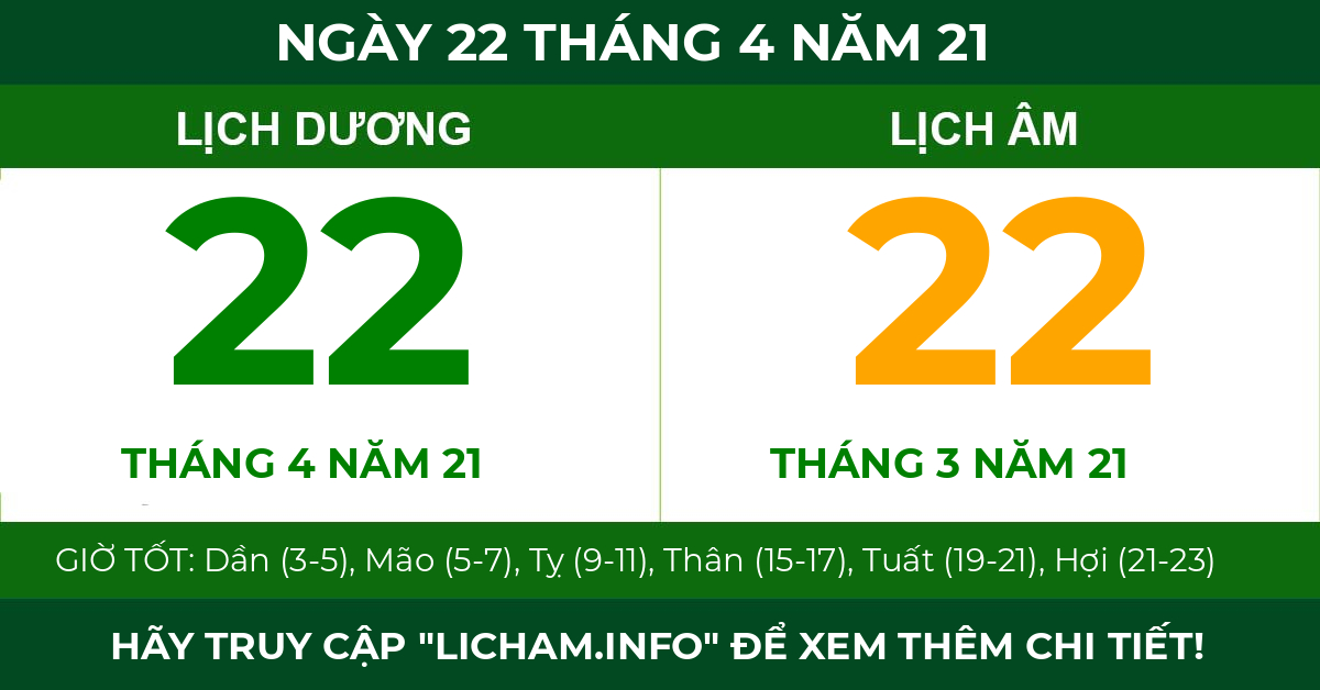 lịch âm ngày 22 tháng 4 năm 21