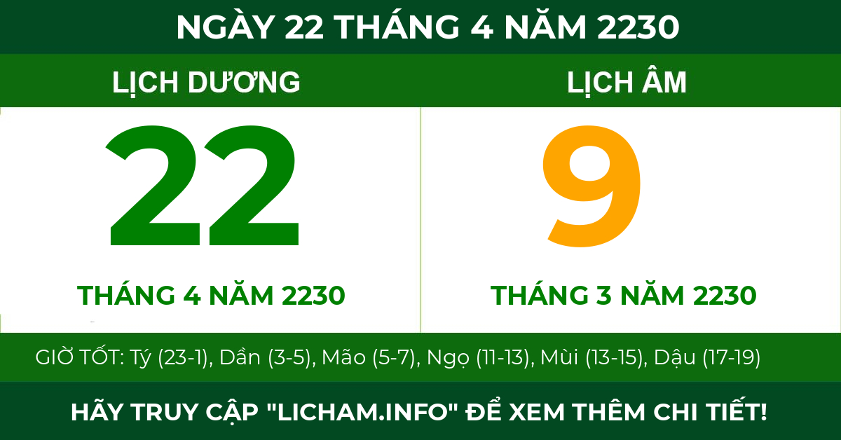 lịch âm ngày 22 tháng 4 năm 2230