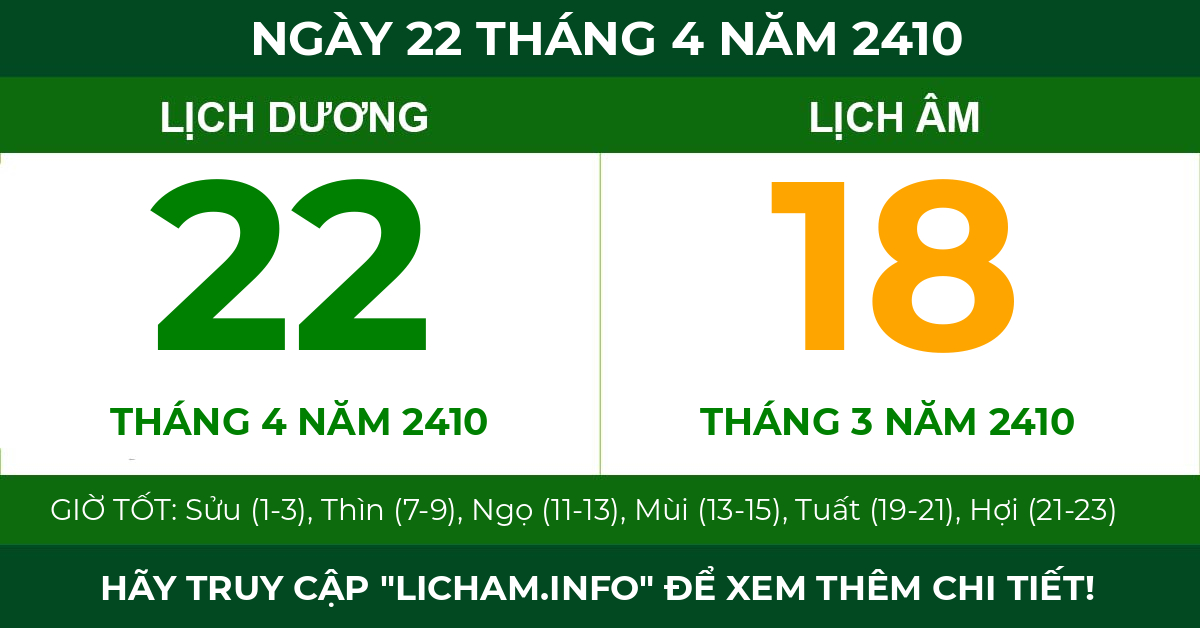 lịch âm ngày 22 tháng 4 năm 2410
