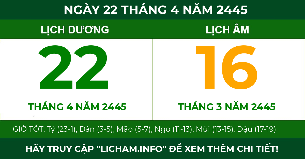 lịch âm ngày 22 tháng 4 năm 2445