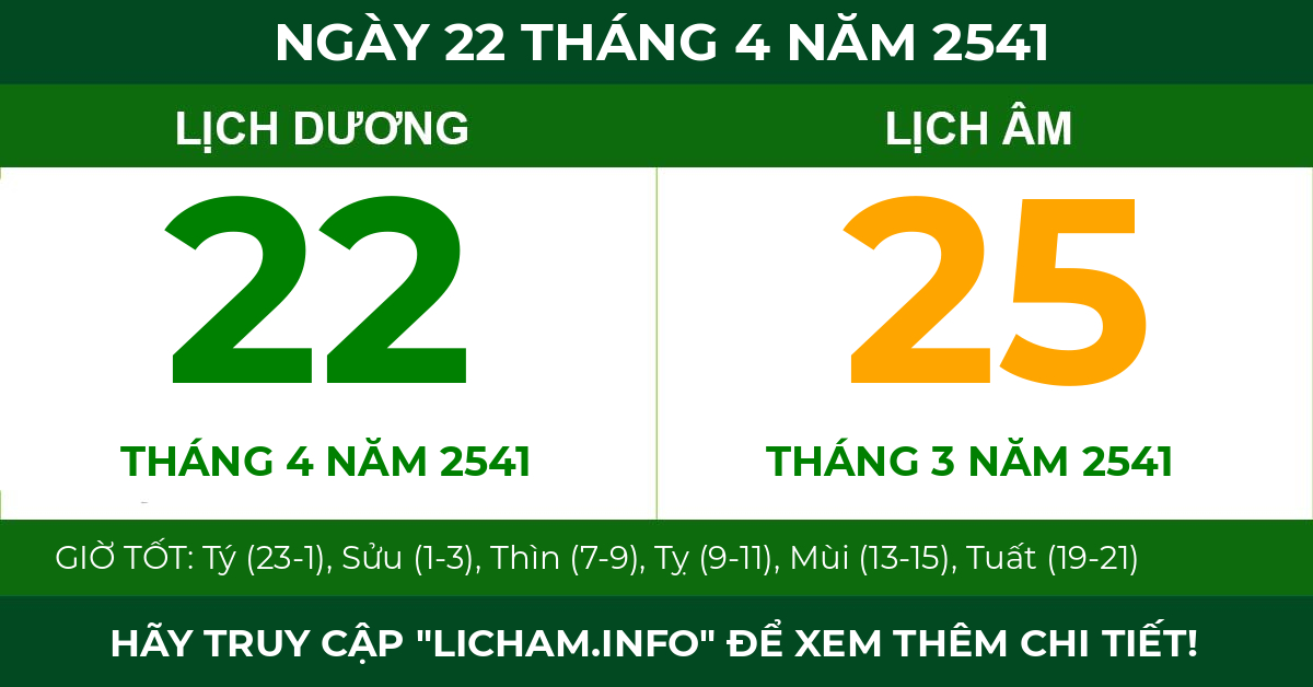lịch âm ngày 22 tháng 4 năm 2541