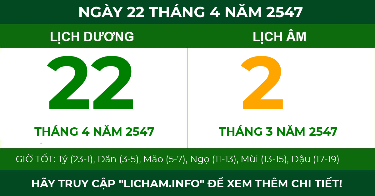 lịch âm ngày 22 tháng 4 năm 2547