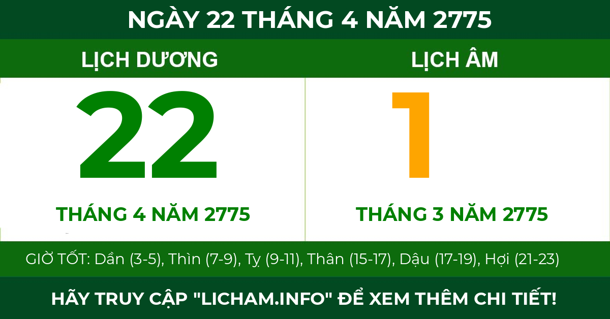 lịch âm ngày 22 tháng 4 năm 2775