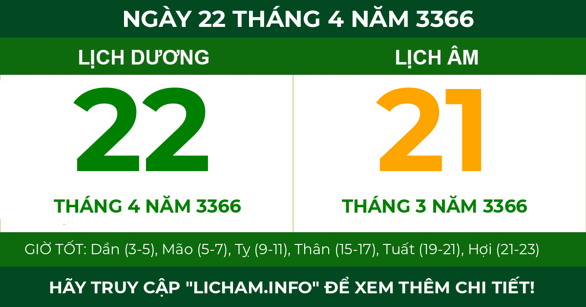 lịch âm ngày 22 tháng 4 năm 3366