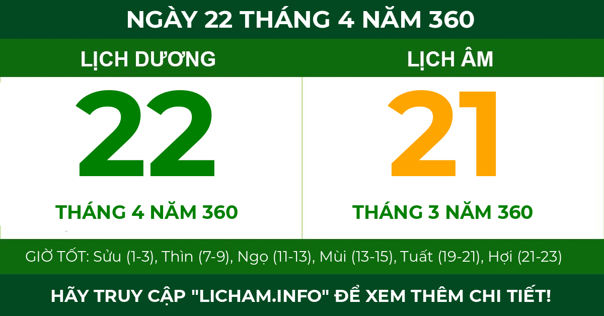 lịch âm ngày 22 tháng 4 năm 360