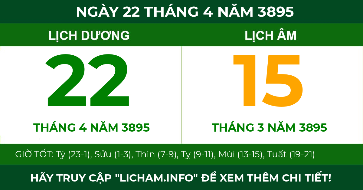 lịch âm ngày 22 tháng 4 năm 3895