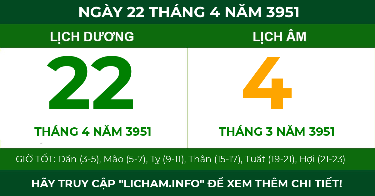 lịch âm ngày 22 tháng 4 năm 3951
