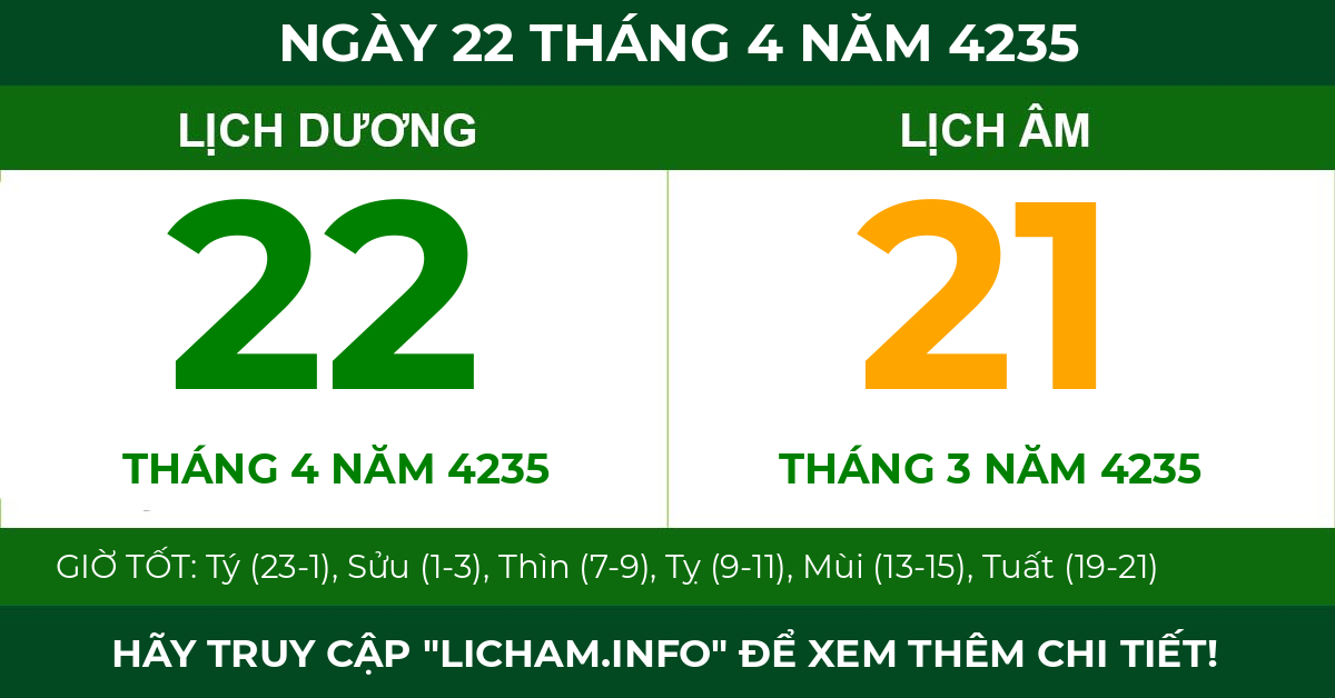 lịch âm ngày 22 tháng 4 năm 4235