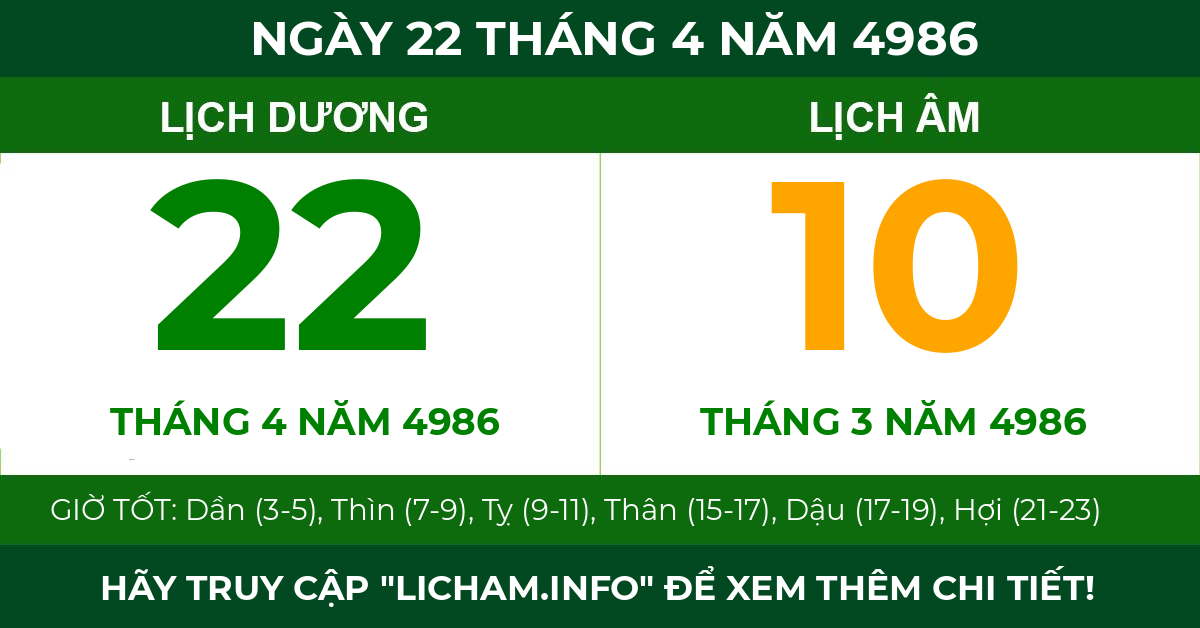 lịch âm ngày 22 tháng 4 năm 4986