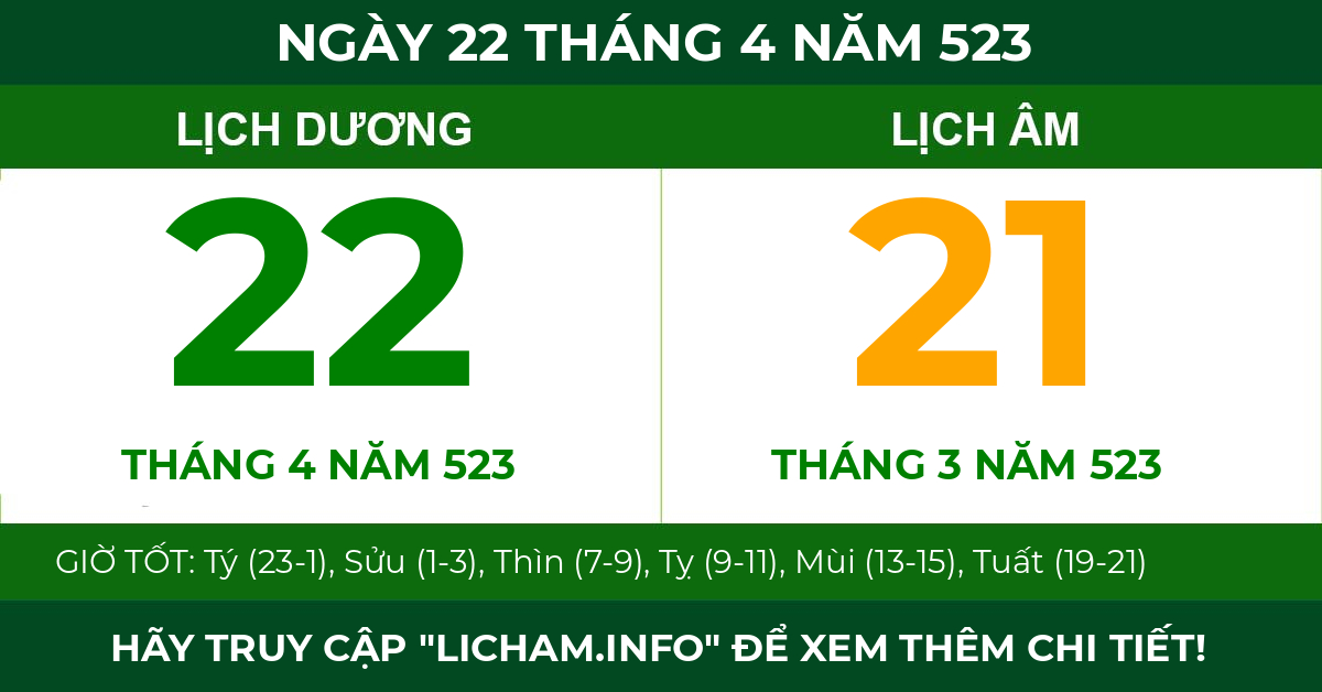 lịch âm ngày 22 tháng 4 năm 523