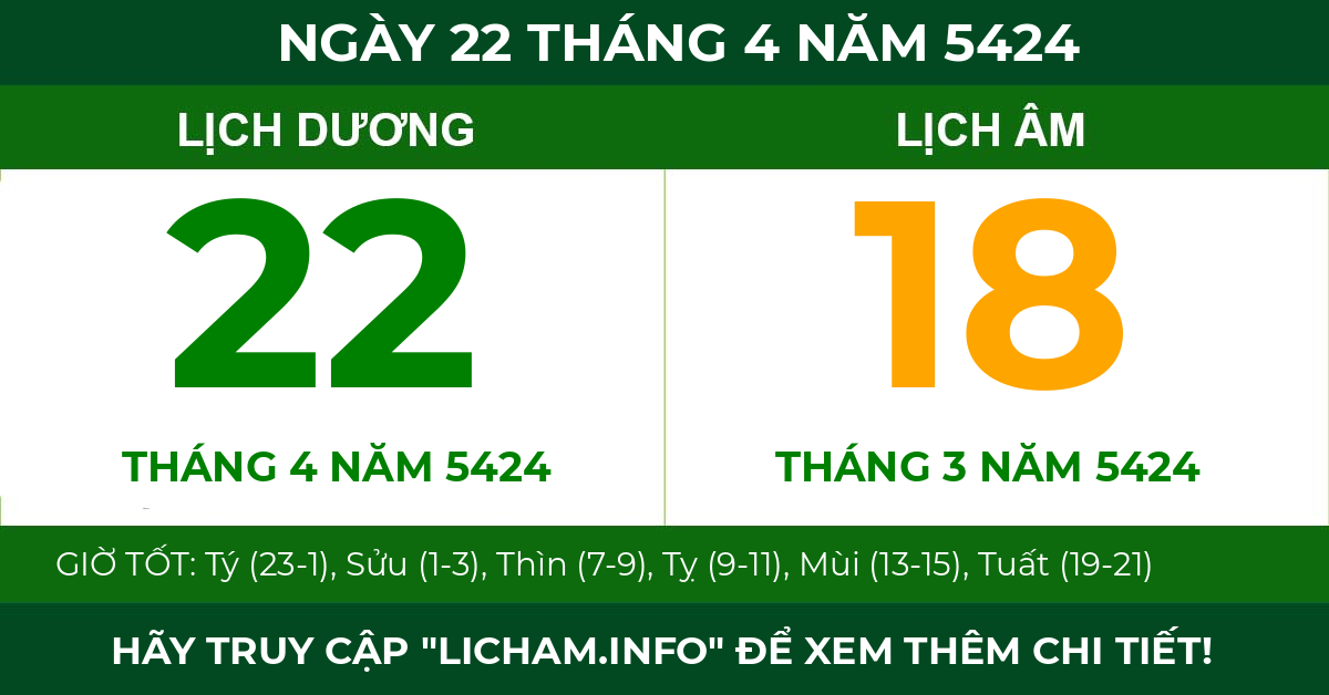 lịch âm ngày 22 tháng 4 năm 5424