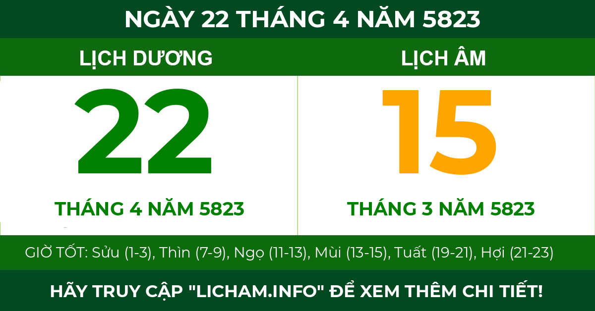 lịch âm ngày 22 tháng 4 năm 5823