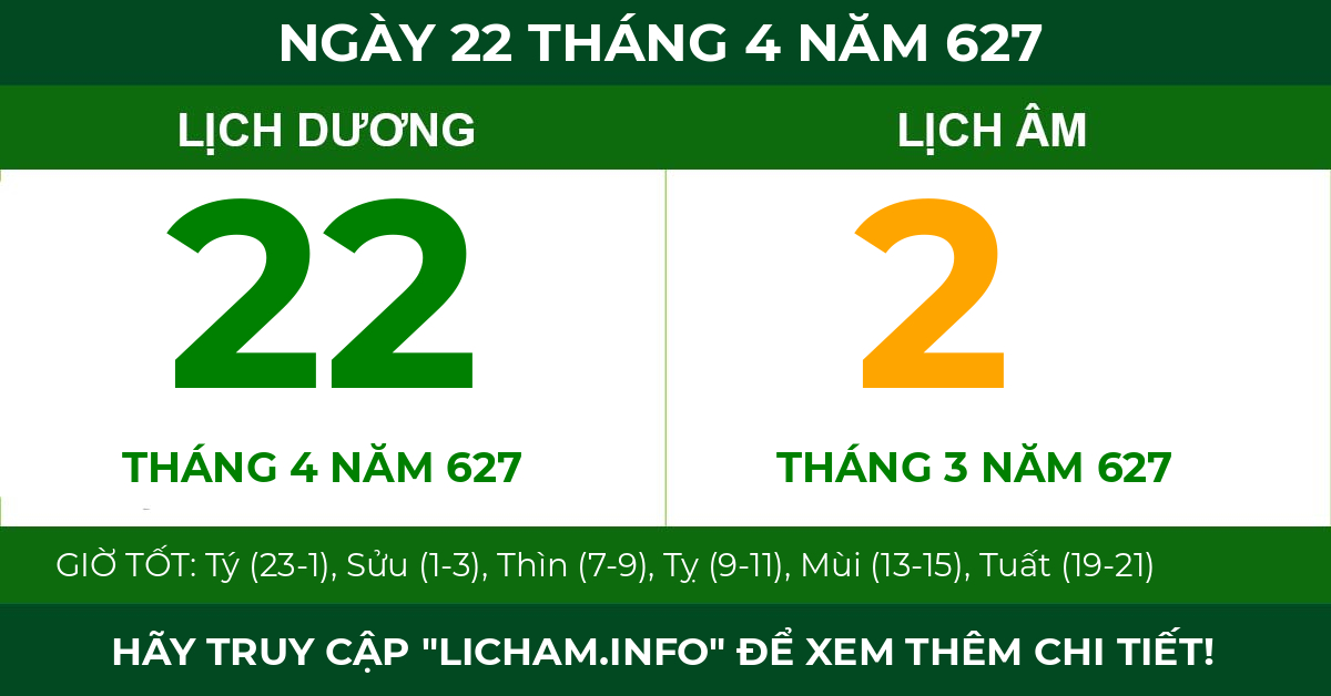 lịch âm ngày 22 tháng 4 năm 627
