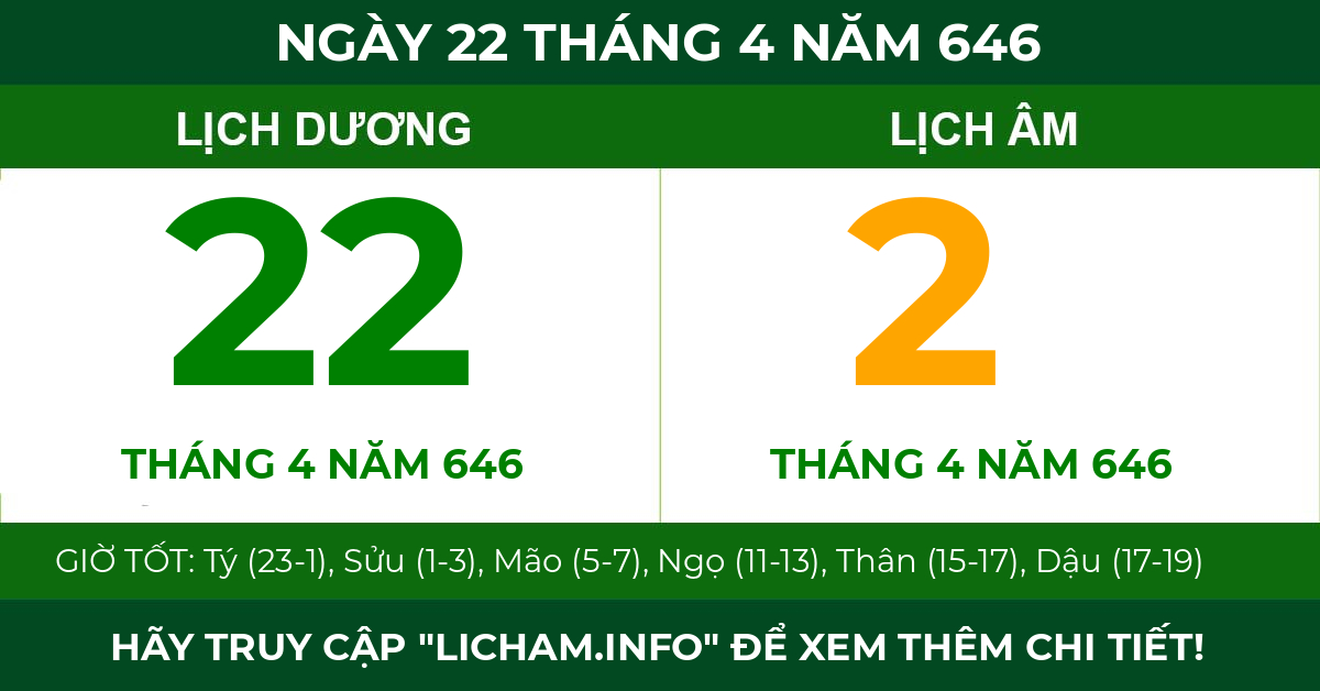 lịch âm ngày 22 tháng 4 năm 646