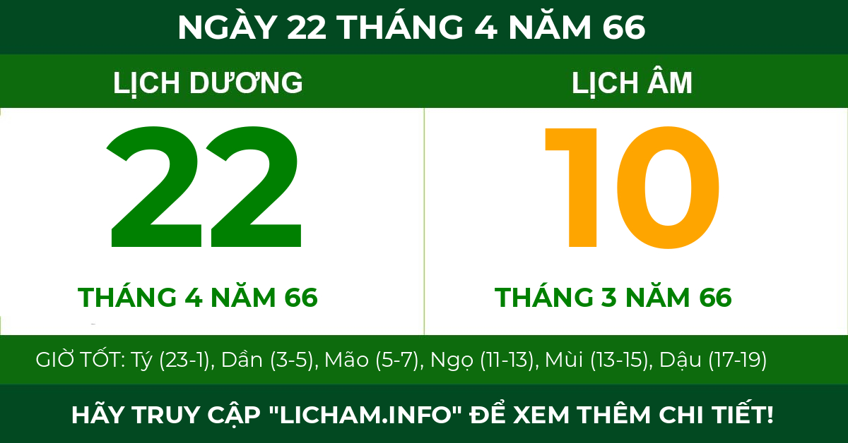 lịch âm ngày 22 tháng 4 năm 66