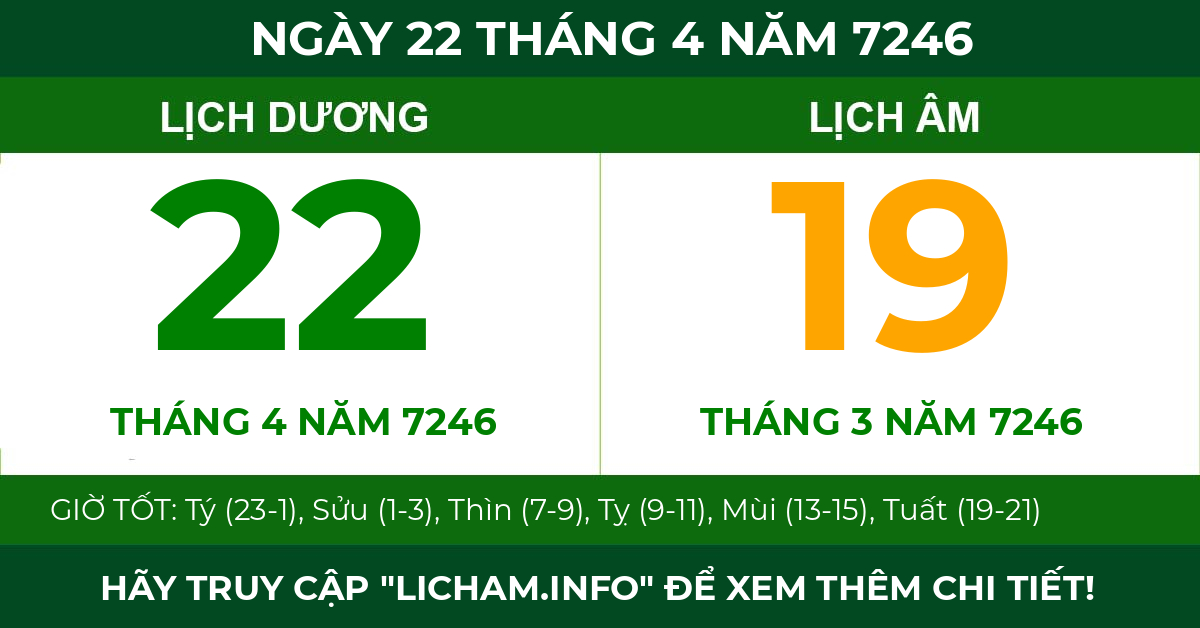 lịch âm ngày 22 tháng 4 năm 7246