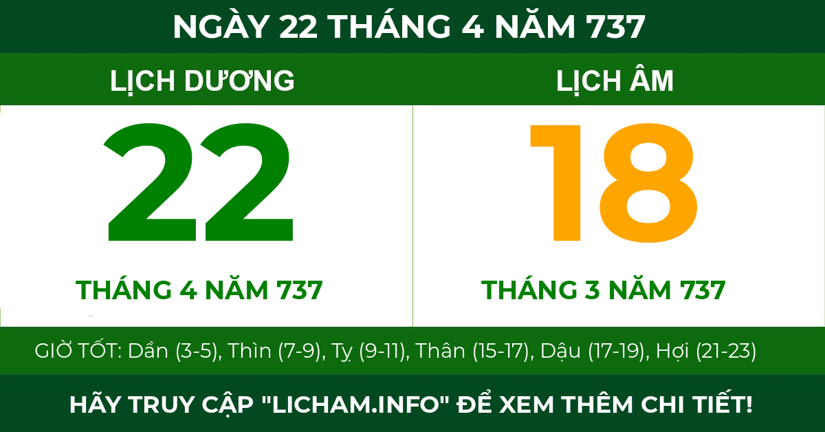 lịch âm ngày 22 tháng 4 năm 737