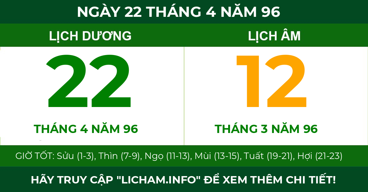 lịch âm ngày 22 tháng 4 năm 96