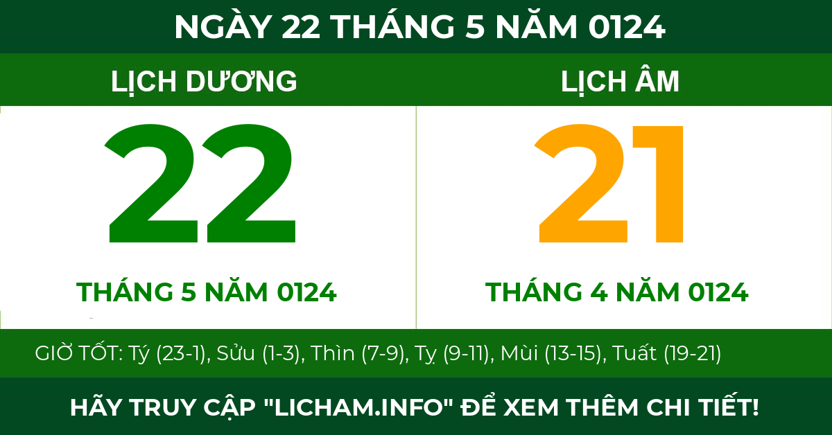lịch âm ngày 22 tháng 5 năm 0124