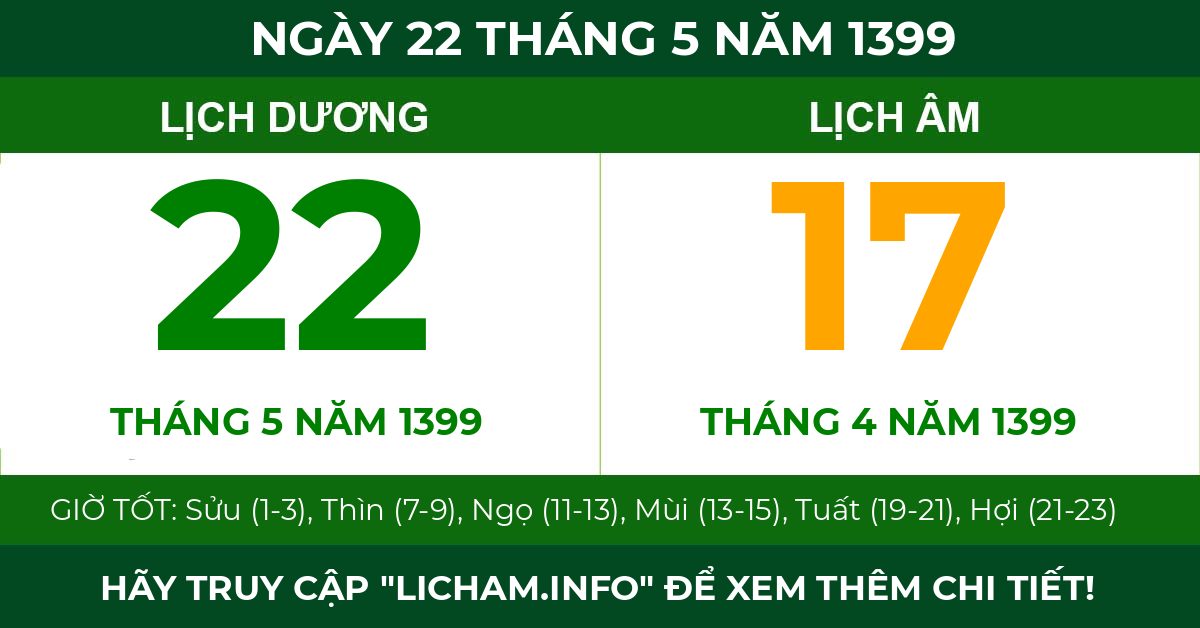 lịch âm ngày 22 tháng 5 năm 1399
