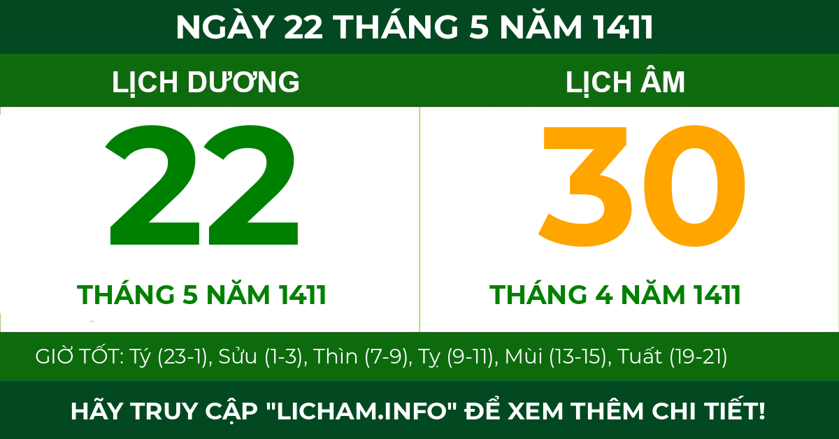 lịch âm ngày 22 tháng 5 năm 1411