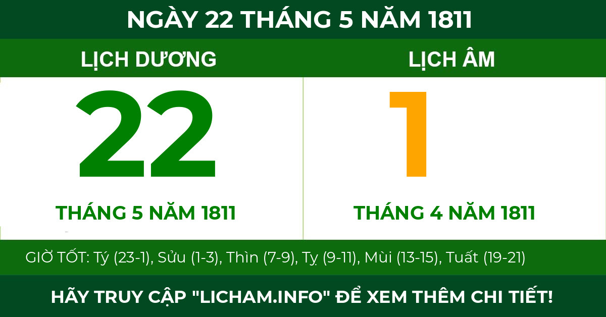 lịch âm ngày 22 tháng 5 năm 1811