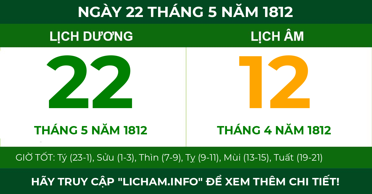 lịch âm ngày 22 tháng 5 năm 1812
