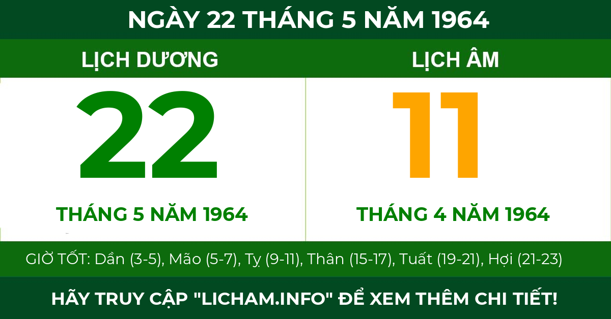 lịch âm ngày 22 tháng 5 năm 1964