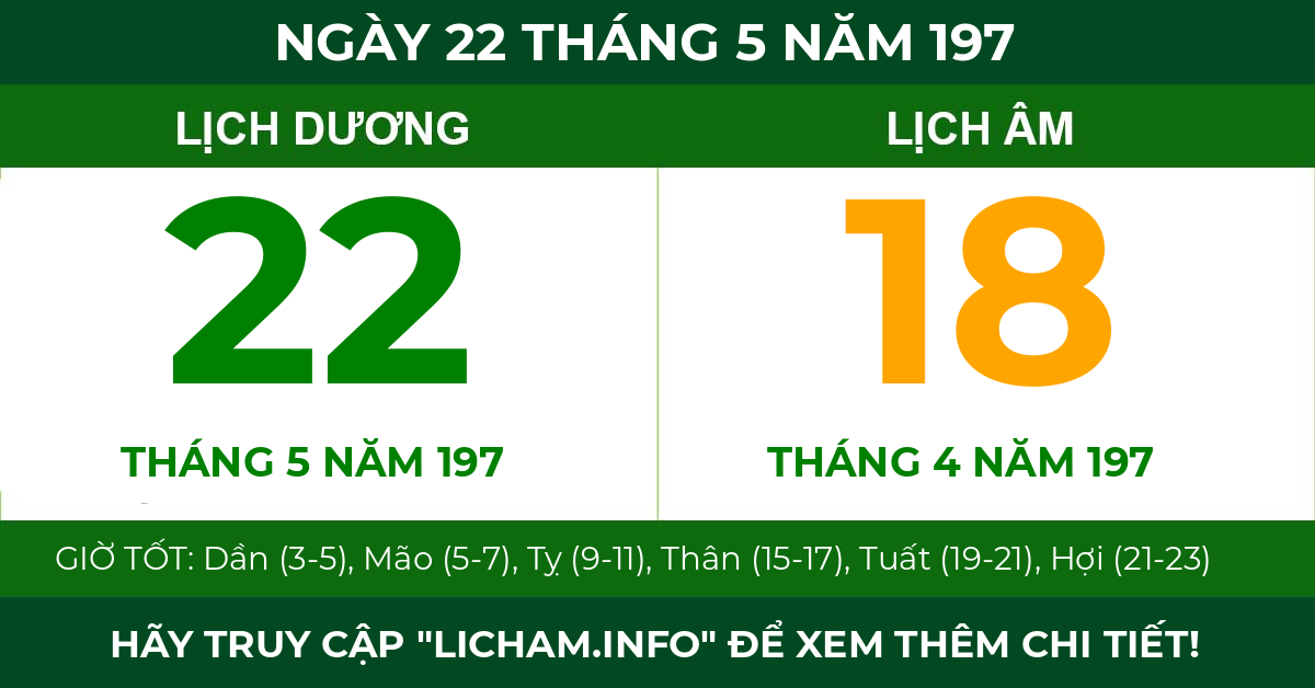 lịch âm ngày 22 tháng 5 năm 197