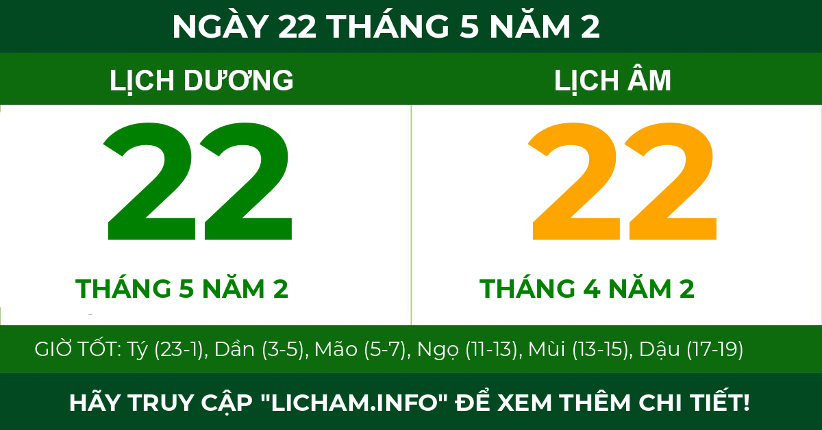 lịch âm ngày 22 tháng 5 năm 2