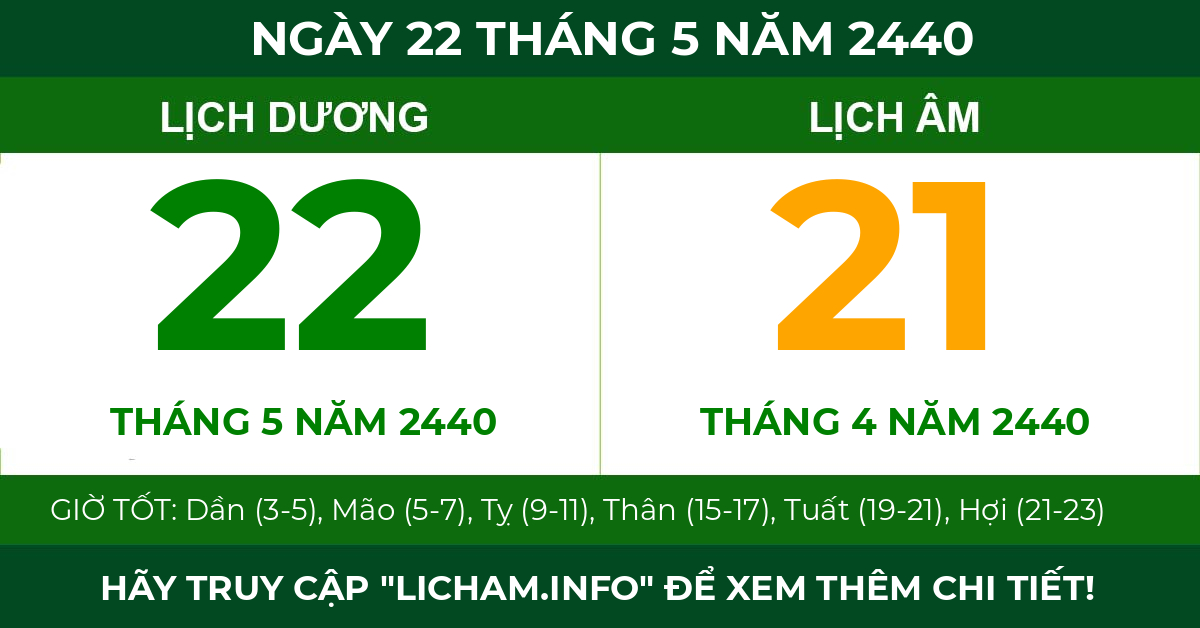 lịch âm ngày 22 tháng 5 năm 2440