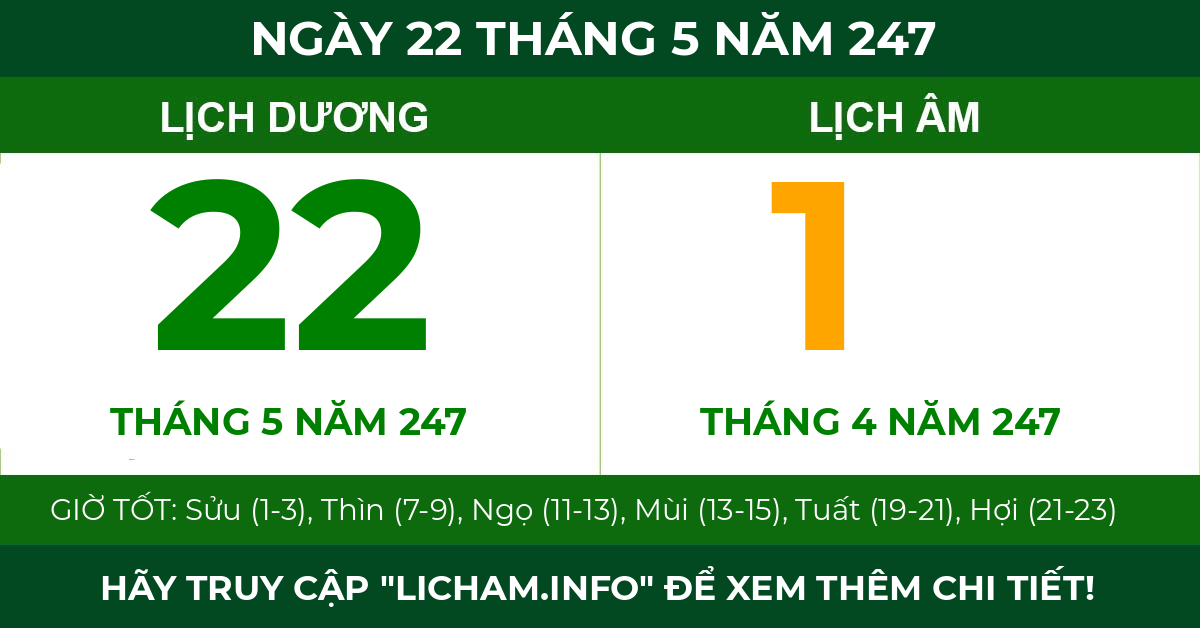 lịch âm ngày 22 tháng 5 năm 247