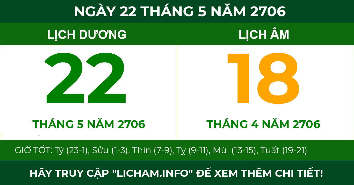 lịch âm ngày 22 tháng 5 năm 2706