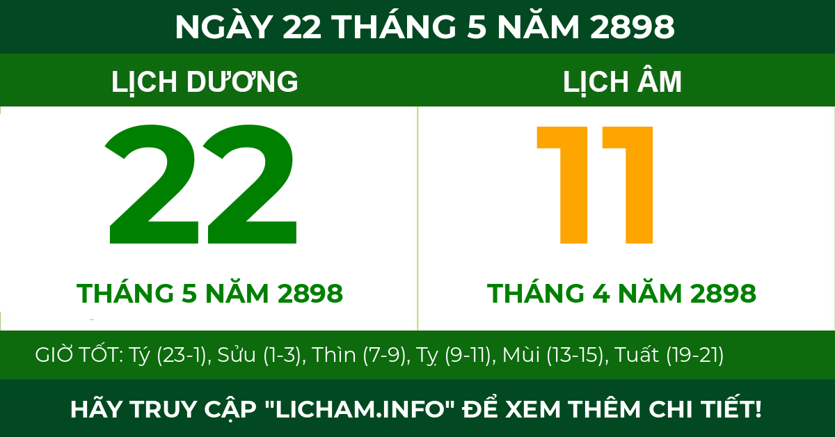 lịch âm ngày 22 tháng 5 năm 2898