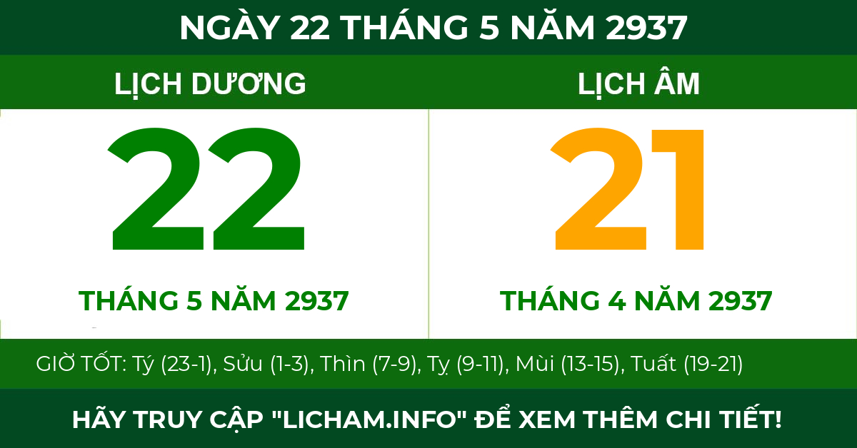 lịch âm ngày 22 tháng 5 năm 2937