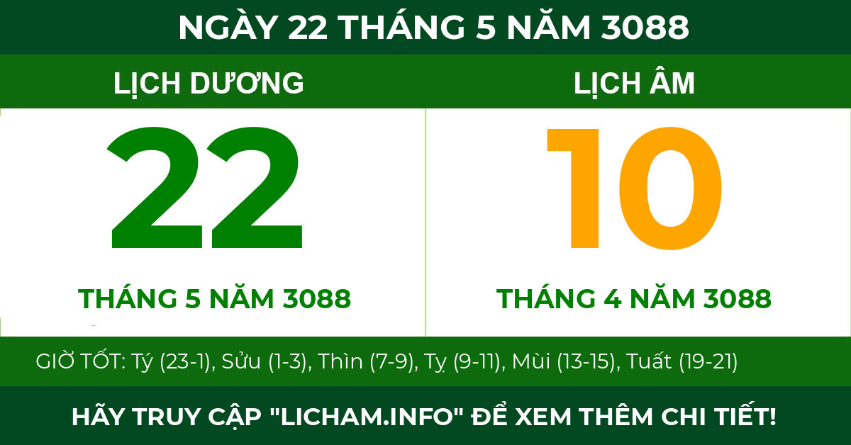 lịch âm ngày 22 tháng 5 năm 3088
