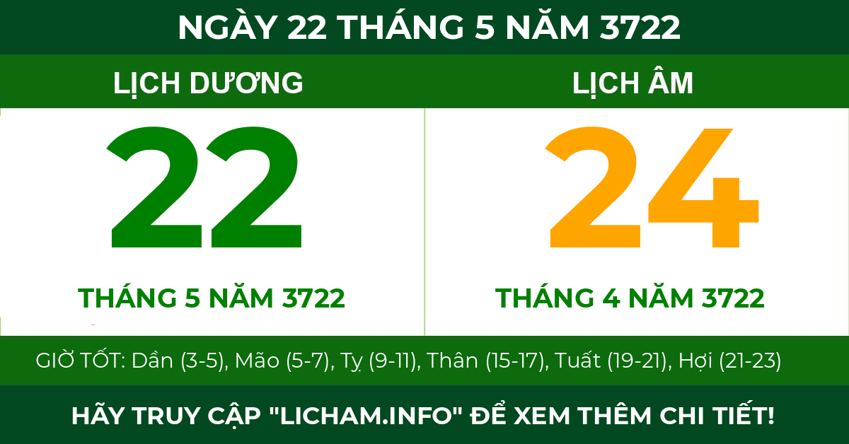 lịch âm ngày 22 tháng 5 năm 3722