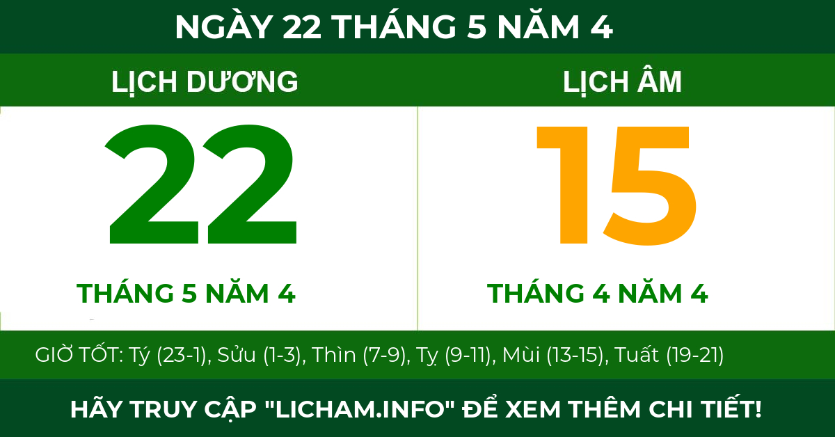 lịch âm ngày 22 tháng 5 năm 4