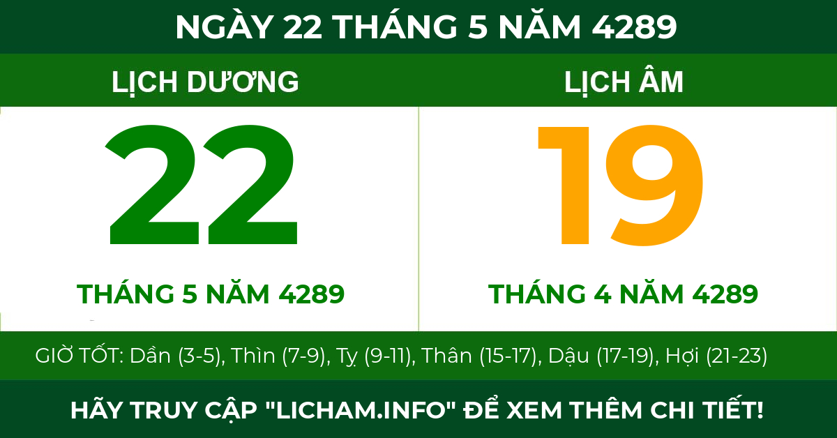 lịch âm ngày 22 tháng 5 năm 4289