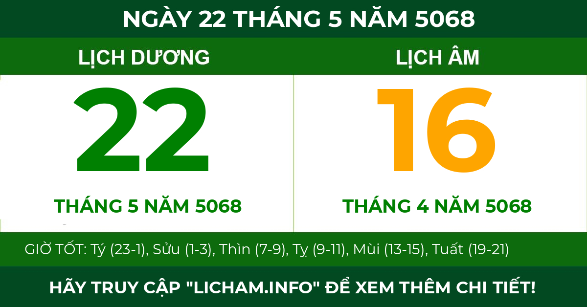 lịch âm ngày 22 tháng 5 năm 5068