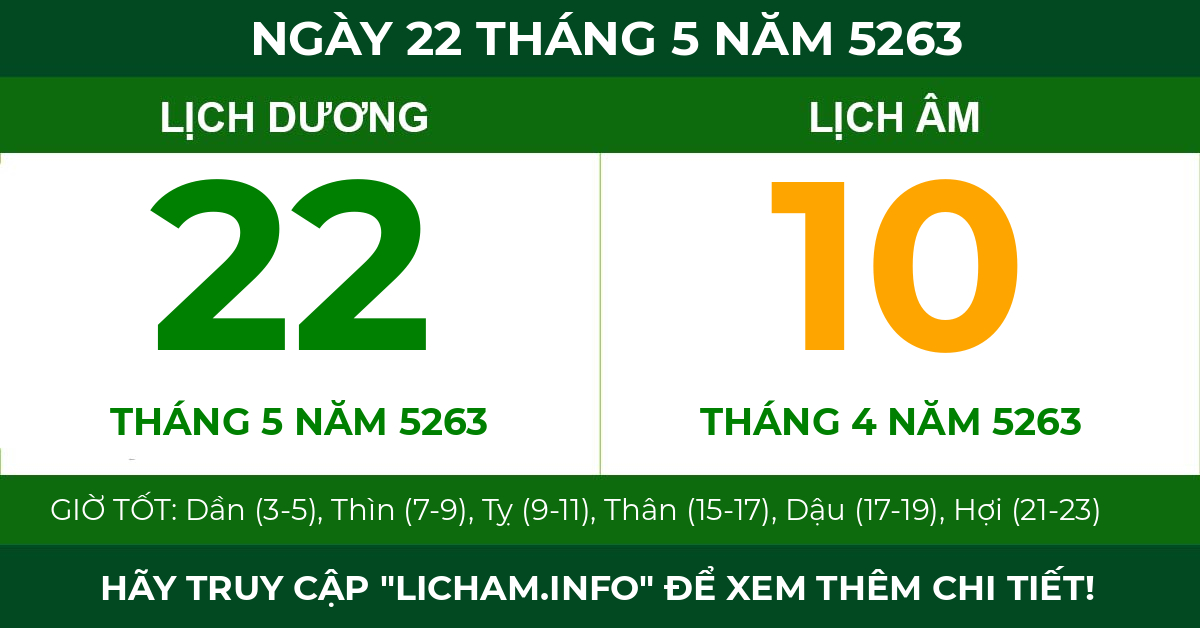 lịch âm ngày 22 tháng 5 năm 5263