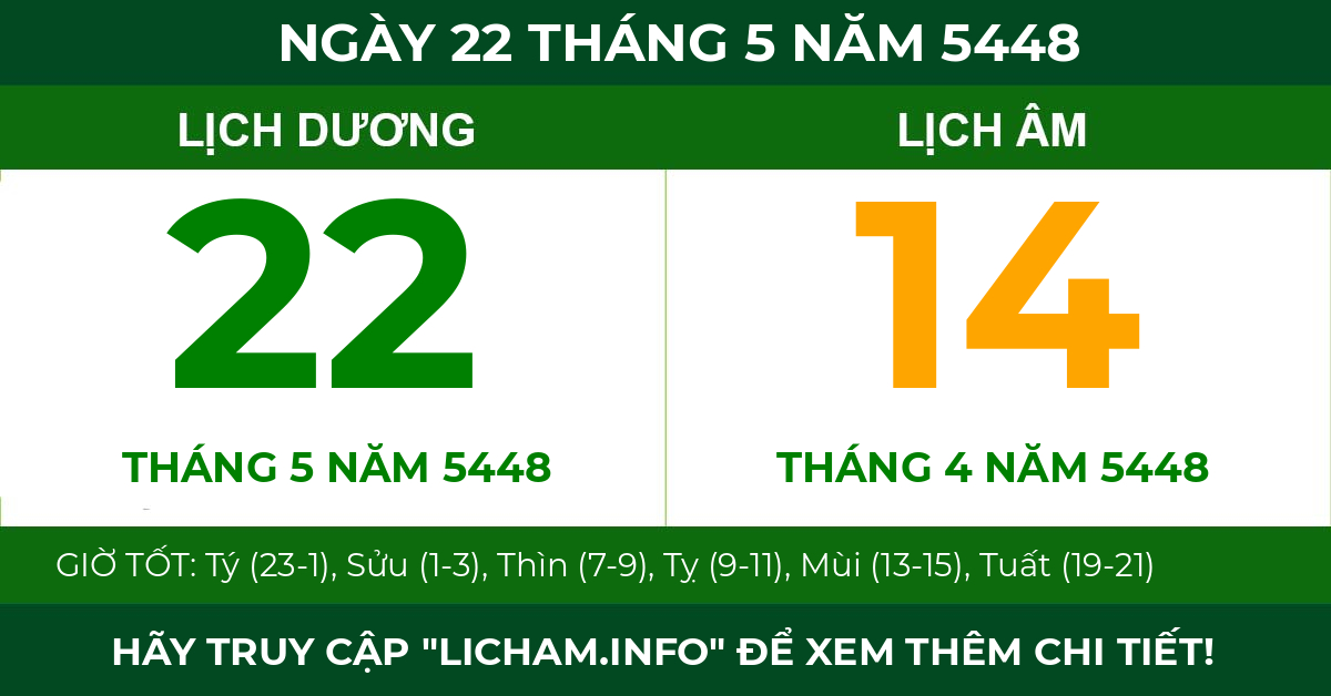 lịch âm ngày 22 tháng 5 năm 5448